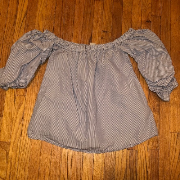 Blue Off the Shoulder Ruffle Top - Picture 3 of 4